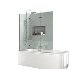 Paroi de douche pour baignoire EMKE 120 x 140 cm, pliable, 3 pièces B-WARE
