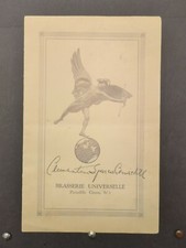 Brasserie Universelle Menu Signed by Clementine Churchill Wife of Winston 
