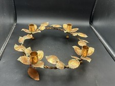 Dept 56 Espalier Brass & Verdigris Patina Leaf Wreath 4 Candle Holder