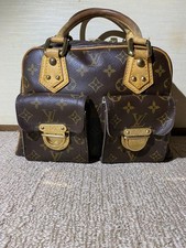 Louis Vuitton Monogram Canvas Double Pocket Handbag Brown Gold Hardware Used
