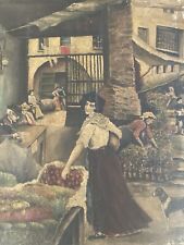 Peinture Huile Sur Toile Marché Fruit Légume 1900  Art Naïf Brut A Identifier