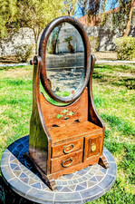 Antique Used Japanese Kyodai Tabletop Vanity Coiffeuse Chest+Tilt Mirror Stand