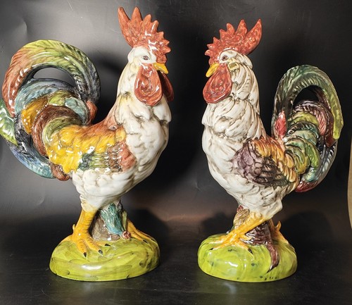 Paire grand coq faïence - paire, en