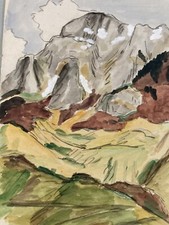 Very Beautiful Watercolor Painting On Paper 1942 Mountain Alps Landscape Mount Art