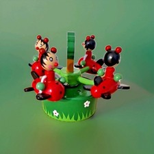 boîte a musique carrousel musical aux coccinelles en bois vintage