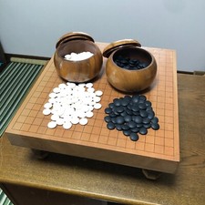 Japanese Vintage Wooden Goban IGO Board W/ Goishi Go Stone 180W / 181B ,Bowl