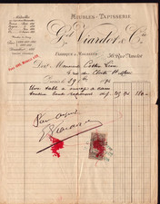 PARIS (XI°) FURNITURE & TAPESTRY "G. VIARDOT" invoice in 1894