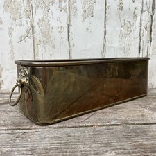 Vintage Rectangular Brass Planter Plant Pot Jardiniere Lions Head Handles