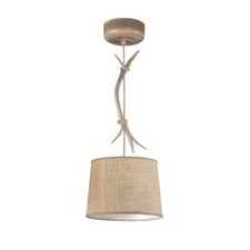 Lustre Rustique Suspension Effet Bois Avec Abat-Jour Beige 1 Lumière MN-134