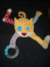  gros Doudou D'activité Chat Jaune Ronronnos Deglingos, TBE, 14cm