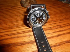 Nice 1980's OLLECH & WAJS MILITARY STYLE CHRONOGRAPH, VALJOUX 7765 BLACK DIAL