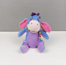 Doudou peluche Bourriquet Disney 20 cm bleu violet mauve grelot nœud rose