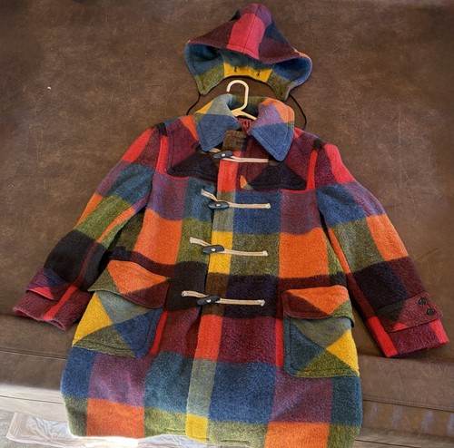 Rainbow plaid wool duffel coat - rainbow,
