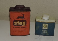 2 DIFFERENT VINTAGE KINGS MEN TALC AND STAG AFTER SHAVE POWDER TINS