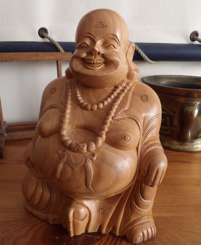 Bouddha rieur sculpture bois - bouddha,