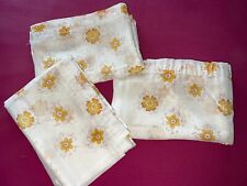 3 Vintage Tergal Veil Curtains Flower Decor Wide 120cm x H 155cm