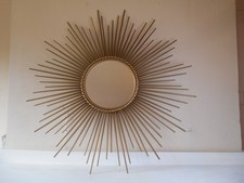 Ancien grand miroir soleil CHATY VALLAURIS design 1950 métal doré diamètre 81 cm