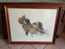 OLD LITHOGRAPH Pheasant Hunting Dogs Signed Leon Danchin