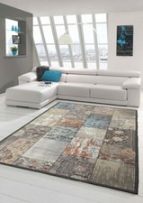 Tapis moderne style Élegant avec Carreaux design Oriental marron gris orange  ..