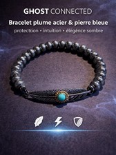 Bracelet plume acier & pierre