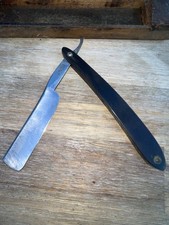 Antique Vintage Black Bakelite Handle Steel Straight Razor Cabbage Cutter