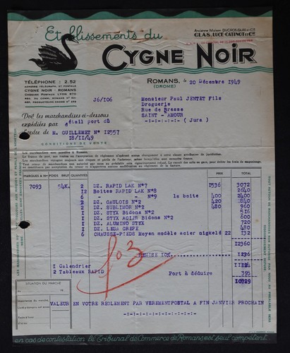 Facture 1949 romans etb - 1949, du