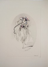 Louis ICART : Jeune femme au chapeau - Gravure originale signée
