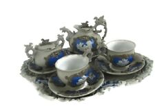 Antique breakfast set Mettlach Boch Stoneware Cameo Dragons 1900s Extremely Rare