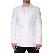 Dolce & Gabbana Blazer Blanc Lin Double Boutonnage 2 Bouton IT48/US38/M 2930usd