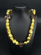 NECKLACE 375/-YELLOW GOLD WITH PYRITE BEH.; HEMATITE BEH. & SMOKY QUARTZ JEWELLERY HUNT