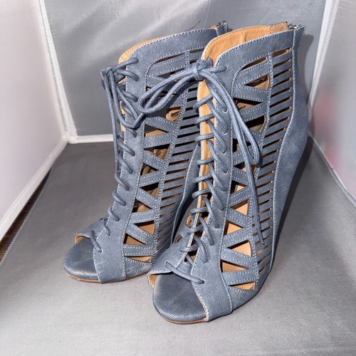 Paprika denim lace laser - denim, lace-up