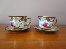 2 Tasses à thé & Sous Tasses Bavary Fine porcelaine décor fleurs roses et or """