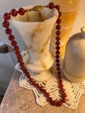 Collier ancien perles cornaline nouées orange  45 cm - 1960/1980