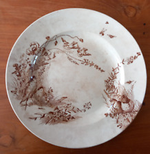 PLAT ANCIEN JULES VIEILLARD BORDEAUX MODELE OISEAUX SEPIA TERRE DE FER