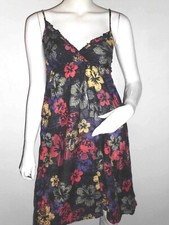 LEGERE ROBE FEMME NOIR MOTIF FLEURI ROUGE JAUNE MAUVE FINE BRETELLE TAILLE 36