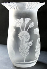 Globe tulipe verre gravé de pavots Art Nouveau 1900 pour lampe pétrole huile