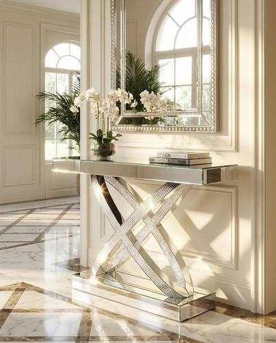 Console miroir argentée - miroir,