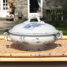 Ancienne petite soupière en faïence Terre de Fer HB & Cie Choisy le Roi oiseaux