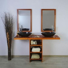 Ensemble meuble vasque et miroir salle de bain New Gempo 140 cm en bois teck na