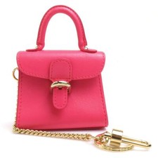 DELVAUX Authentique Sac Charm Brillant Sac à Main Motif Cuir Rose Doré VN02