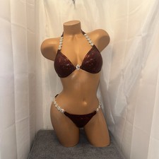 NPC competition BIKINI posing suit  Red /Black  34C CUP SMALL BOTTOMS NEW