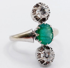 Bague marquise art deco or blanc 18k émeraude et diamants (circa 1920)