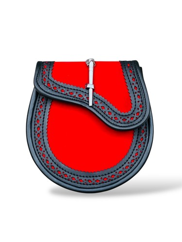 Sporran cuir velours rouge - en,