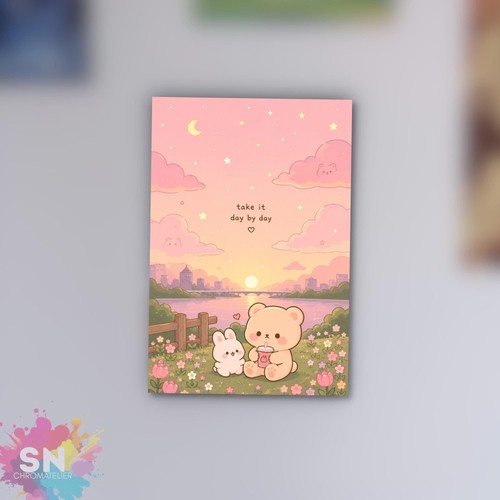 Poster metal kawaii ours lapin - poster,