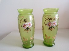 PAIRE DE PETIT VASES ANCIENS VERT EMAILLE 1900