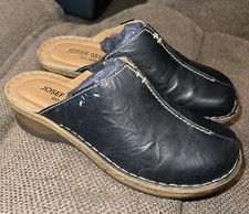 Josef Seibel Catalonia 54 Blue Leather Comfort Slip On Clogs Womens 7-7.5 EU 38