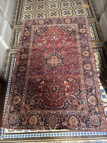 Ancien tapis fait main noué - tapis,