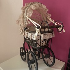 pram doll antique wooden metal and lace