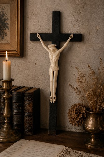 Antique bone corpus crucifix - bone,