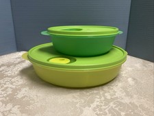 Set of 2 Tupperware Crystal Wave Divided Microwave Bowls 3859A-1&3284C-4 